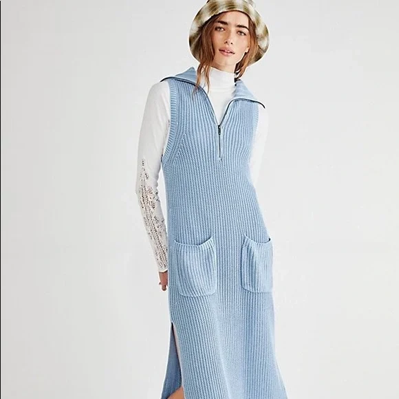FREE PEOPLE Elodie Maxi Dress size‎ small NWT flawless blue cable sweater dress